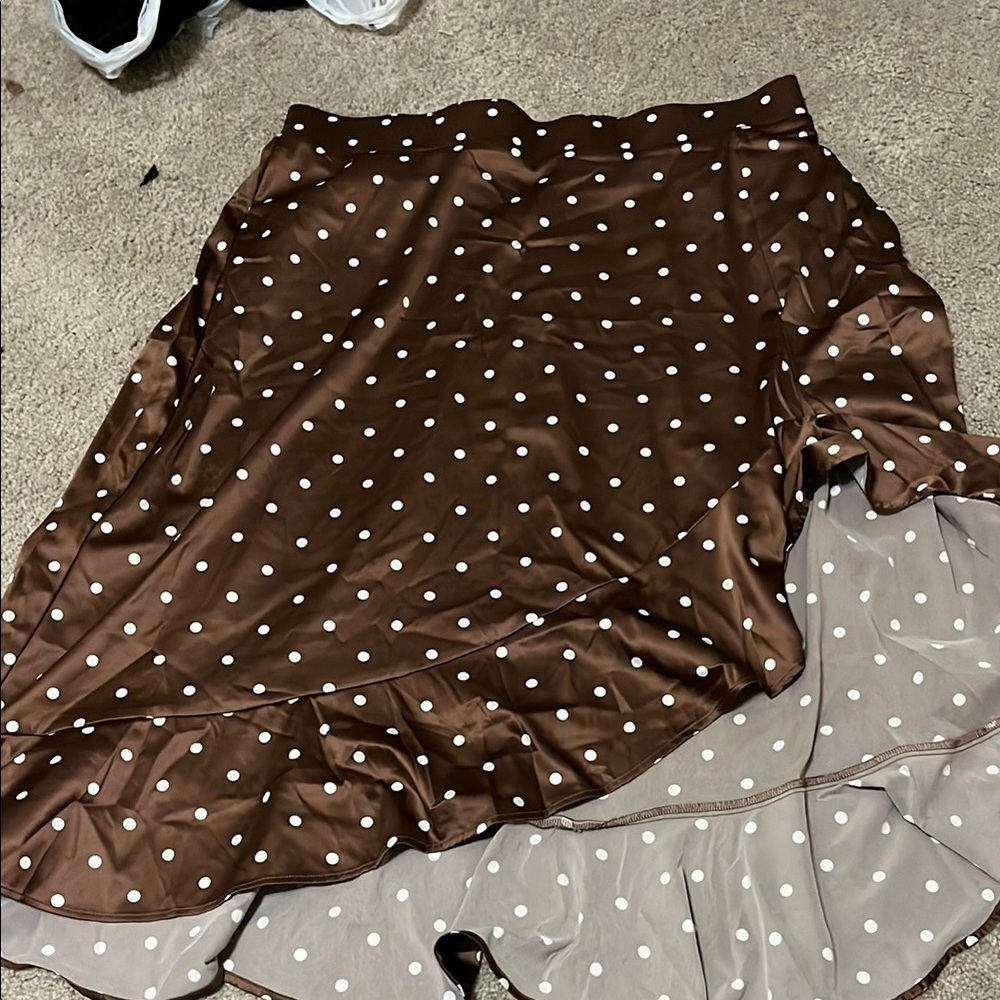 Torrid Brown and White Polka Dot Midi Skirt